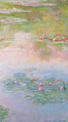 a painting of water lilies and pink flowers