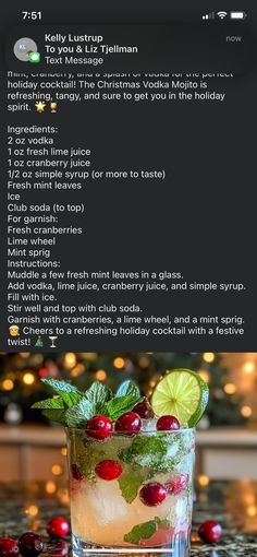 a cocktail recipe with cranberries and limes