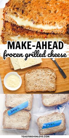 make - ahead frozen grilled cheese sandwiches with text overlay