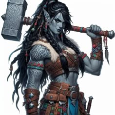 Barbarian Dnd, Barbarian Woman, Female Orc, Pathfinder Character, Dungeons And Dragons Art, Female Character Concept, Dungeons And Dragons Characters, Dnd Art, Fantasy Warrior