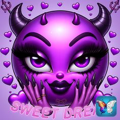 an image of a purple devil with hearts on it's face and the words sweet diree