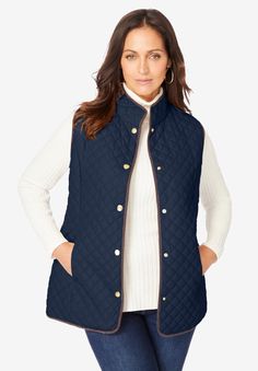 Luxury Outdoor Vest With Padded Collar, Womens Tailored Suit, Denim Corset, Tunic Tank Tops, Ladies Of London, Vest Fashion, Swimsuits For All, Quilted Vest, Vest Outfits