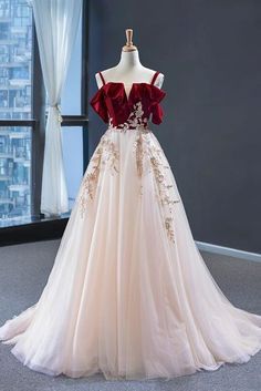 Gaun Tulle, डिजाइनर कपड़े, Baju Kahwin, Red Wedding Dress, Off Shoulder Evening Dress, Velvet Prom Dress, Vintage Formal Dresses, Long Formal Gowns, Custom Prom Dress