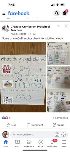 the facebook page has been altered to show someone's work on their classroom wall