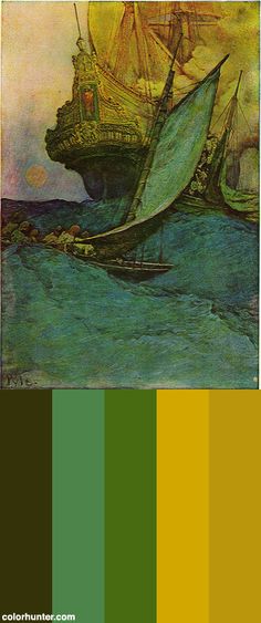 an image of a boat in the ocean with color swatches for each one to match