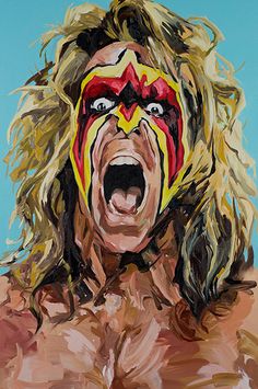 a painting of a wrestler with his mouth open