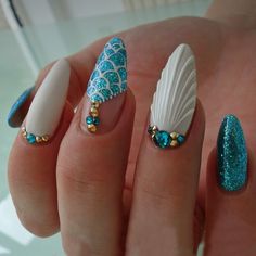 FREE SHIPPING ON ORDERS $9.95+ Buy 3 Get 1 More Free CODE: 4YOU Buy 5 Get 5 More Free CODE: 5FREE Mermaid Nails Design Simple, Sea Inspired Nails, Mermaid Nail Designs, Mermaid Nail Art, Sea Nails, Beach Nail, Nail Art Set, Mermaid Nails, Beach Nails