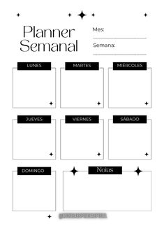 a blank planner with the names and dates for each month in spanish, which is written on