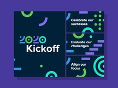 the kickoff brochure is displayed on a purple background with blue and green circles