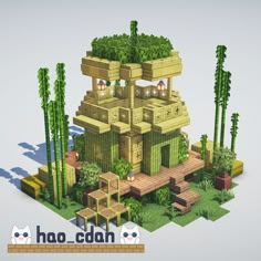 an image of a house made out of plants and trees with the words hoo - cadh on it