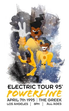 the poster for electric tour 95's powerline featuring two black men in yellow costumes