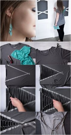 the process to make a t - shirt with duct tape on it is shown here