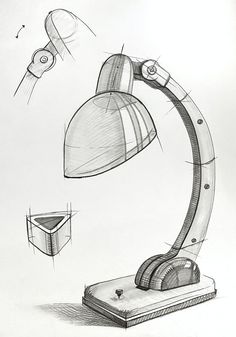 a drawing of a desk lamp with an object in the background