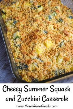 cheesy summer squash and zucchini casserole in a baking dish