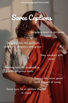 Saree Captions and Quotes for Instagram Caption On Indian Outfit, Instagram Captions For Saree Pics, Caption For Insta Post Traditional, Saree Ig Captions, Diwali Saree Captions For Instagram, Saree Poses Caption, Aesthetic Saree Quotes For Instagram, Caption For Sari Pic, Quotes For Traditional Outfit Instagram