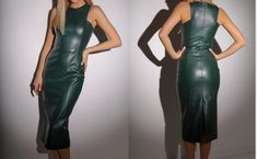 ALL REGIONS FASHION Custom Tailoring Bulk order is accepted Women's Lambskin 100% Real Leather dress is hand-crafted from the finest nappa leather in our factory and delivered to your door. OUTSIDE MATERIALS: 100% Soft Lambskin Genuine Leather with a very attractive looking perfect for cocktail, evening parties, nightclub, club wear. ZIPPER - Heavy duty YKK Why buy with us:- we use top quality leather only. we provide 100% satisfaction. Lowest price guarantee. We offer free shipping. we accept r Leather Club Dresses For Fall, Sleeveless Leather Club Dress, Sleeveless Leather Dress For Club, Fitted Leather Club Dress, Elegant Leather Club Dress, Fitted Faux Leather Dress, Fitted Leather Sheath Dress, Leather Midi Party Dress, Green Sleeveless Dress