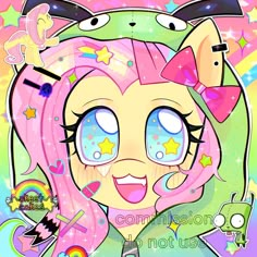 a cartoon girl with pink hair and stars on her face