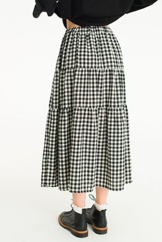 Faye Gingham Skirt, Black Tiered Gingham Skirt, Gingham Midi Skirt, Black Gingham Dress Outfit, Gingham Maxi Skirt, Gingham Skirt Outfit, Gingham Skirt, Aesthetic Y2k