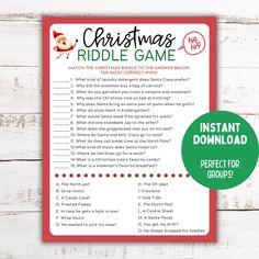 Christmas Riddles Printable Game Christmas Game for Kids Christmas Classroom Game Christmas Jokes Christmas Printable Game - Etsy Holiday Games For Work, Christmas Riddles With Answers, Christmas Game For Kids, Indoor Games For Adults, Fun Christmas Party Ideas, Christmas Riddles, Christmas Party Games For Adults, Riddle Games, Christmas Games For Adults