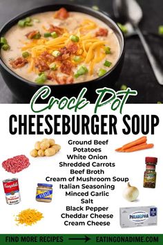 a poster advertising a cheeseburger soup and other foods to be eaten for lunch