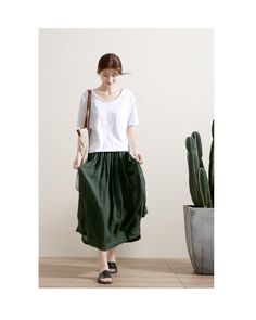 simplelinenlife-Women-Summer-Linen-Skirts Green Non-stretch Pleated Maxi Skirt, Green Non-stretch Maxi Skirt, Green Non-stretch Tiered Skirt, Casual Dark Green Spring Bottoms, Casual Dark Green Bottoms For Spring, Casual Green Pleated Skirt, Green Casual Flowy Skirt, Casual Green Flowy Skirt, Green Skirt For Summer