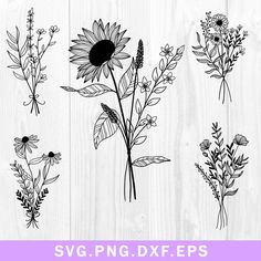 sunflowers and flowers svg dxf eps - png example image