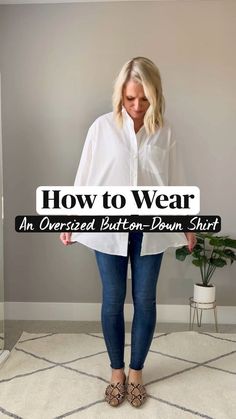 Oversized Button Up White Shirt Outfit, White Collared Shirt With Sweater Outfit, Business Casual Oversized Shirt, White Button Down Shirt Outfit Summer Work, How To Wear A Dress Shirt Women, How To Tack A Oversized Shirt, Outfits For Going To The Theatre, Women's Button Down Shirt Outfit Casual, Classic Button Up Shirt Outfit