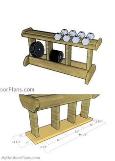 the plans for an outdoor gym bench with dumbs on top and weights on the bottom