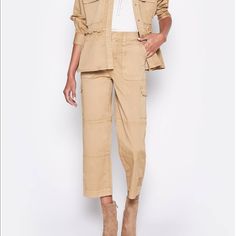 Lightweight Cargo/Safari Cropped Pant In Khaki. New With Tags. Never Worn! Perfect Spring Pant For The City Or Nature. Animal Print Jumpsuit, Plaid Dress Pants, Silk Romper, Button Pants, Travel Pants, Comfy Pants, Floral Leggings, Cargo Pant, Plaid Pants