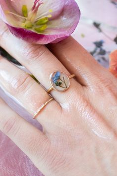 This ring features a beautiful Forget Me Not flower, a symbol of remembrance and everlasting love. The intricate details of the flower are captured perfectly, with each petal and stem carefully preserved to showcase its delicate beauty. The flower is encased in an oval, gold-filled frame, adding a touch of elegance to the design. The ring is made of high-quality gold fill, ensuring that it will remain radiant and beautiful for years to come. ………………………………….DETAILS• FACE is Gold Filled, measuring Ethereal Jewelry, Forget Me Not Flower, Women Crafts, Flower Band, Flower Collection, Delicate Beauty, Everlasting Love, Forget Me Not, Special Moments