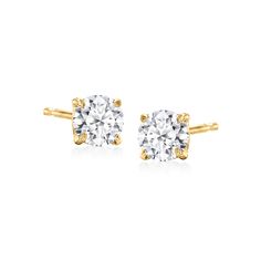 Ross-Simons - .50 ct. t. w. Lab Grown Diamond Stud Earrings in 14kt Yellow Gold. More sparkle for less! Our radiant .50 ct. t. w. round brilliant-cut lab-grown diamond stud earrings are perfectly sized for everyday wear. Crafted in high-polished 14kt yellow gold. Lab-grown diamonds are identical to mined diamonds according to their optical, physical and chemical properties. All Ross-Simons lab-grown diamond jewelry in 14kt gold and platinum (excluding RS Pure designs) includes an IGI Laboratory- Pearl Jewelry Shop, Pearl Strands Necklace, Diamond Birthstone, Fine Jewelery, Mixed Metal Jewelry, Earrings Diamond, Jewelry Essentials, Cz Stud Earrings, Pearl Jewellery Earrings