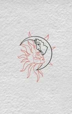 a drawing of the sun and moon on a white paper with red ink in it