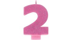 a pink birthday candle with the number two on it