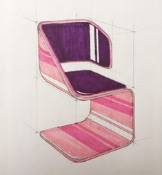 a drawing of a chair with pink and white stripes