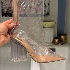 Beautiful And Super Comfortable. Chunky Heel Transparent Pvc Boots. High Fashion Yeezy Season 7. In New Condition. Worn Once Indoors! Size Is 37. Runs More Like 6.5 Transparent Boots, Pvc Boots, Yeezy Boots, Yeezy Season, Yeezy Shoes, Boots High, Chunky Heel, Chunky Heels, Bootie Boots