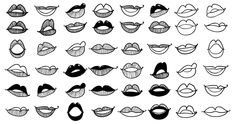 a set of lips drawn in black and white, with different shapes on each side