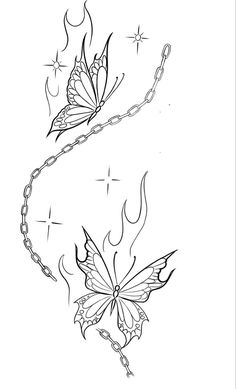 two butterflies on a chain tattoo design