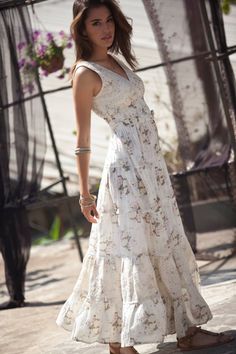 Cream Maxi Dress, Hippie Urban Evening & Day Summer Dress, Boho Unique Long Carrie Dress, Romantic Flower Cotton Maxi Dress, size S - XL Summer Dress Boho, Carrie Dress, Cream Maxi Dress, Boho Mode, Mode Hippie, Gaun Fashion, Cotton Maxi Dress, Lace Dress Long, Maxi Robes