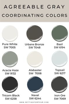 the different shades of gray paint for walls and ceilings, with text that reads agreeable gray coordinating colors