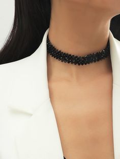 Black Fashionable   Glass  Chokers Embellished   Jewelry Beaded Decor, Black Chain Necklace, Layered Choker Necklace, Crystal Choker Necklace, Womens Chokers, Neck Jewellery, Black Choker, Crystal Choker, Beaded Choker Necklace