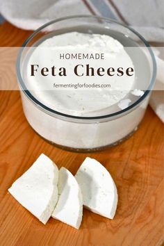 Homemade goat milk feta cheese sitting on a wooden kitchen countertop Cheese Making For Beginners, Farmer Cheese Recipes, How To Make Feta Cheese At Home, Homesteading Recipes Cooking, Crowdie Cheese, Diy Cream Cheese, Make Cheese, Homemade Cheese Recipes, Make Feta Cheese