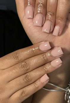 Plain Short Nails Dark Skin, Natural Colors Nails, Short Gel Nails Natural Brown Skin, Nude Overlay Nails, Neutral Nails Acrylic Black Women, Neutral Nail Colors For Black Women, Tapered Square, Neutral Short Nails, Nude Baddie Nails Short