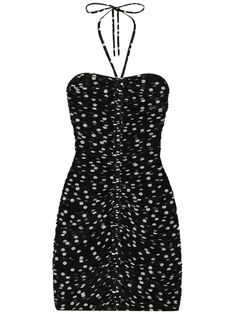 Mini dress in black tulle with polka dots from Dolce & Gabbana, with lacing on the neck, gathered design, concealed zip on the back. Polka Dot Dress Outfit, Tulle Dress Black, Dress Reference, Gorgeous Images, Preppy Inspo, Edgy Glam, Tulle Mini Dress, Dolce Gabbana Dress, Designer Drapes