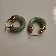 14k Yellow Gold Jade Hoop Earrings. These Are Set With A Carved Hoop Jade. Weigh A Total Of 5.6 Grams. 17mm In Diameter And 6 Mm Width Jade Hoop Earrings, Jade Brooch, Carved Jade, Jade Earrings, Jade Carving, Jade Jewelry, Earrings Color, Jade, Hoop Earrings