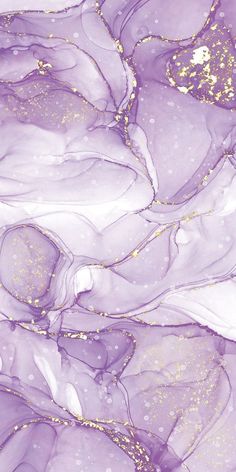 an abstract painting with gold flecks on purple and white marbled paper background