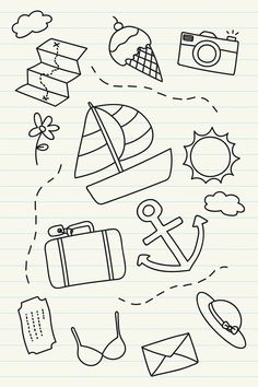 a notebook page with doodle drawings on it, including an anchor and other items