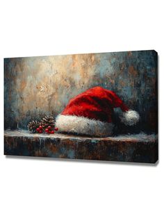 a painting of a santa hat and pine cones