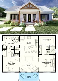 the floor plan for a small house with two bedroom and an open living area in it