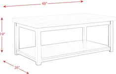 a white coffee table with measurements for the top