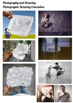 a collage of photos with the words photography and drawing written on them, in different languages